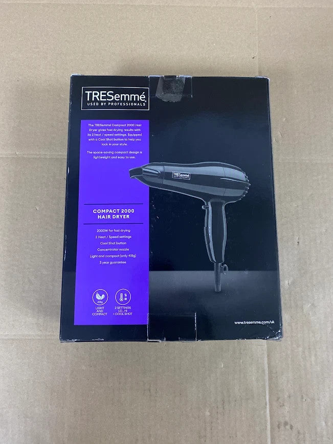 TRESemmé Compact 2000 Hair Dryer 2000W Lightweight Fast Drying Cool Shot Black