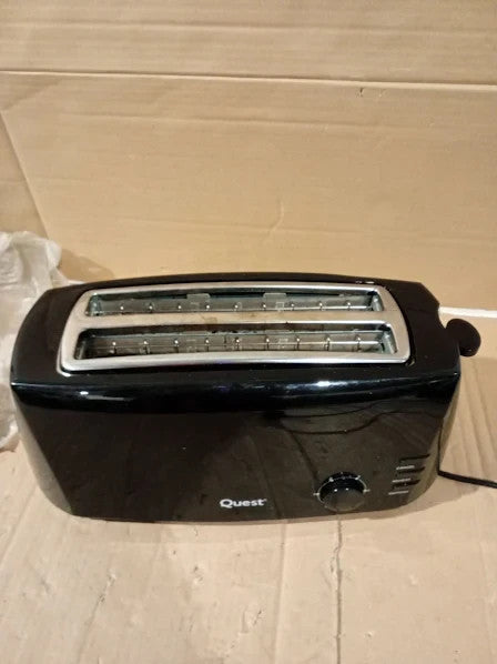 Quest 4 Slice Toaster 1400W Black Extra Wide Long Slots Bagels 18x42x19.5cm