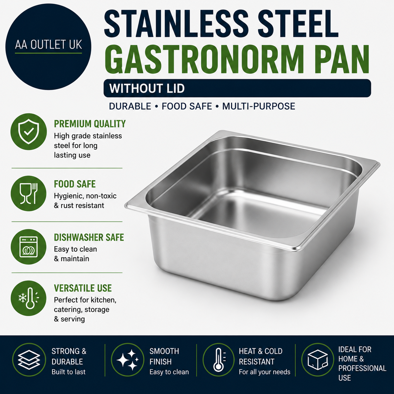 Vogue GN Stainless Steel Gastronorm Tray Pan 150mm Deep 13L K814 Modern Durable