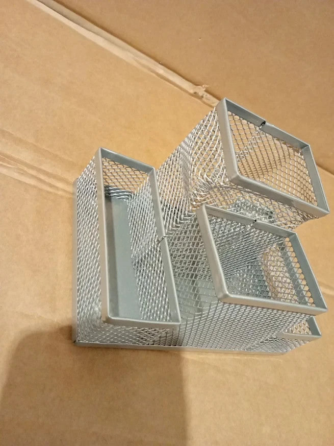 D.RECT Mesh Desk Organiser Pen Holder Office Storage Tray Silver Metal Design