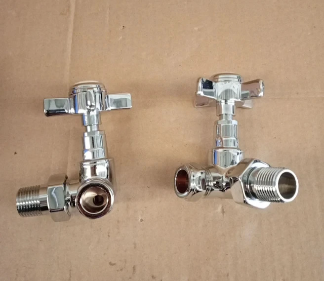 VANCOCO 1/2inx15mm Chrome Radiator Valve Corner Pair Cross Handwheel Design New