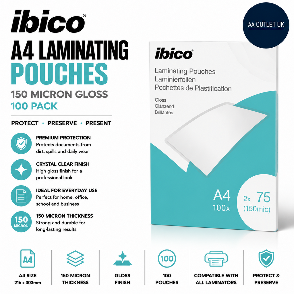 Ibico A4 Laminating Pouches 150 Micron Thickness Gloss Crystal Clear 627316