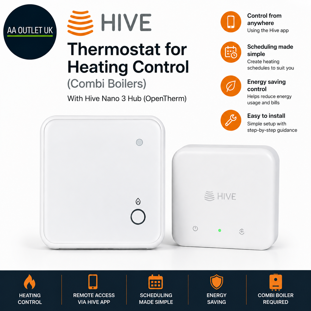 Hive Thermostat Heating Control OpenTherm Combi Boiler White Smart WiFi White