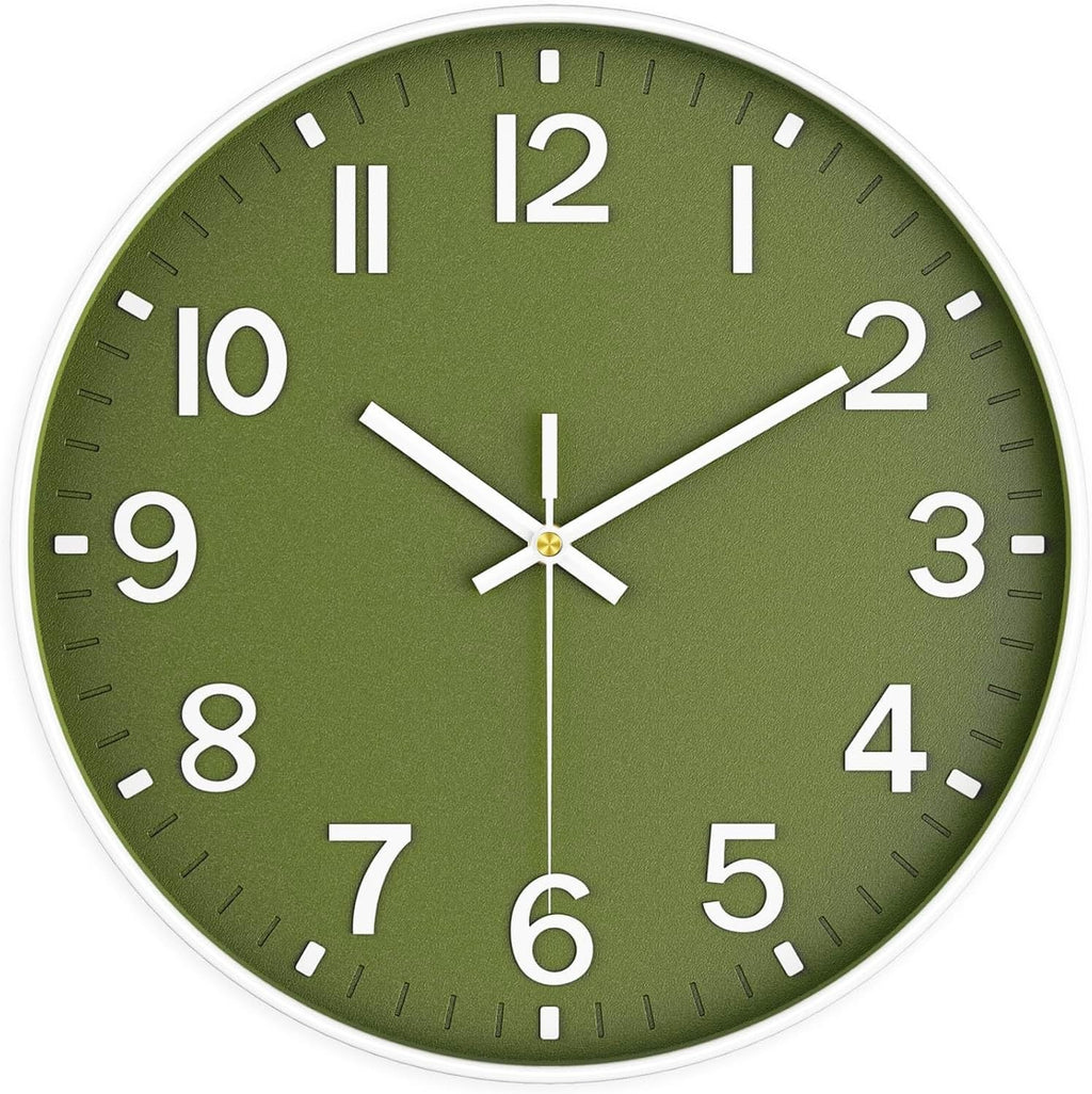 Mabpedo Modern Wall Clock 10inch Digital Battery Operated Round Green New