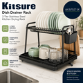 Kitsure Dish Drainer Rack Space Saving Racks Kitchen 29x38x38cm Large Black