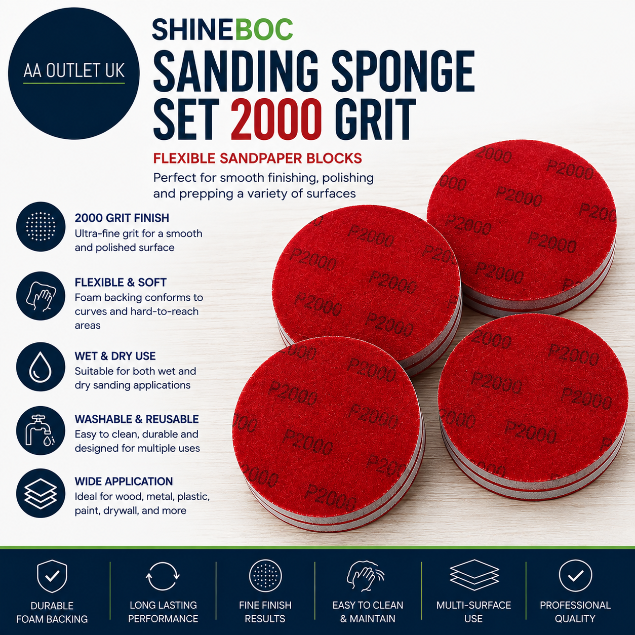 Shineboc Sanding Sponge Set 2000 Grit Sanding Pads Flexible Sandpaper