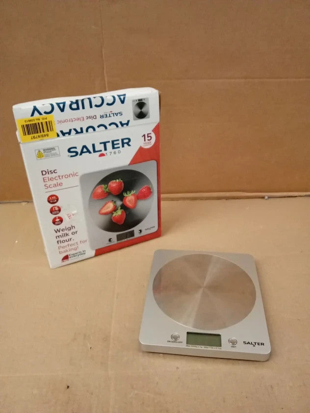 Salter Silver Ele Scale With Steel Platform Silver LCD Display Imperial Metric