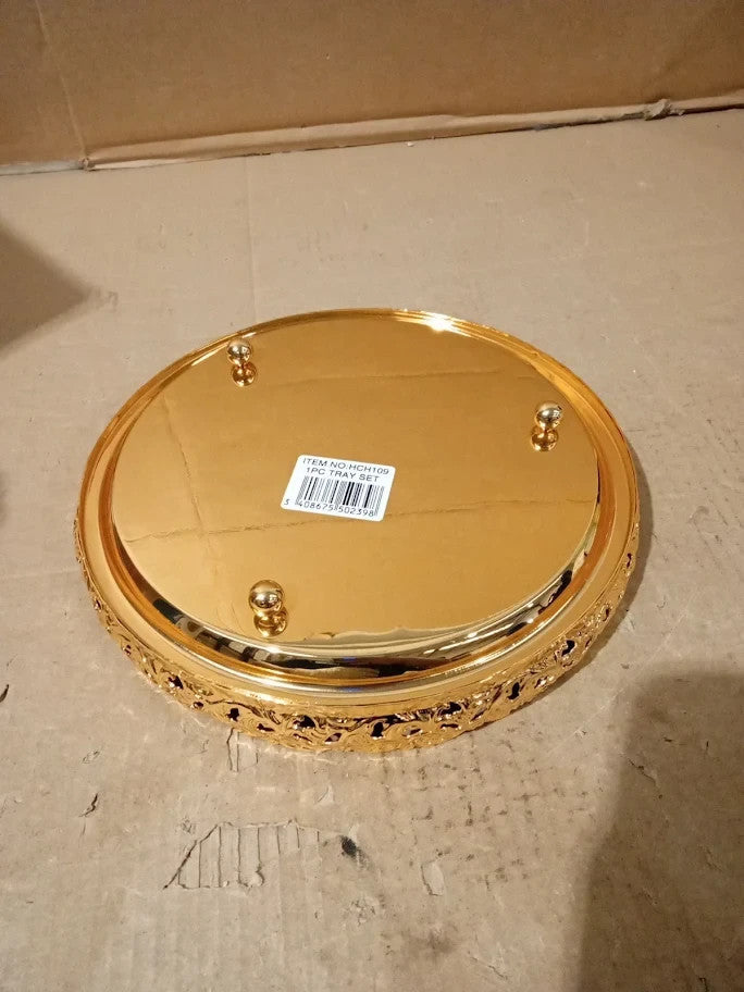 Royal Silver Gold Round Stylish 23cm Plated Paandan Tray Home Kitchen Dining New