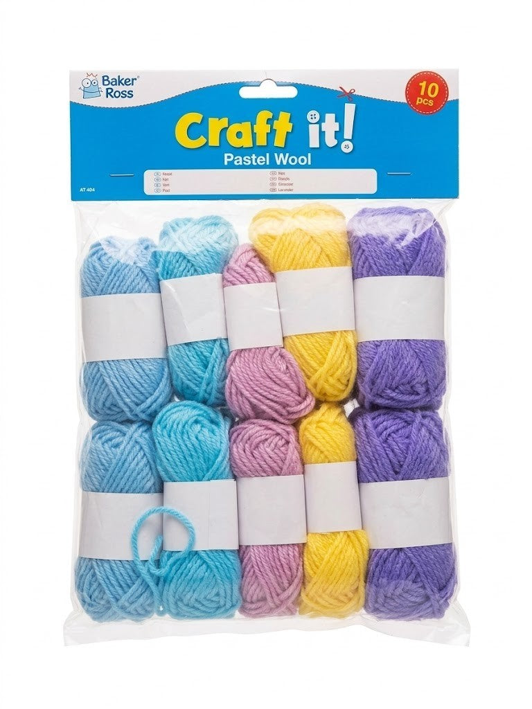 Baker Ross Pastel Wool 10 Pieces Craft Supplies Kids Knitting AT404 Colours New