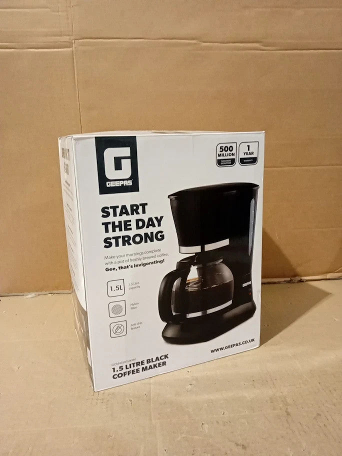 Geepas 1.5L Filter Coffee Machine 800w Coffee Maker Instant Coffee Black