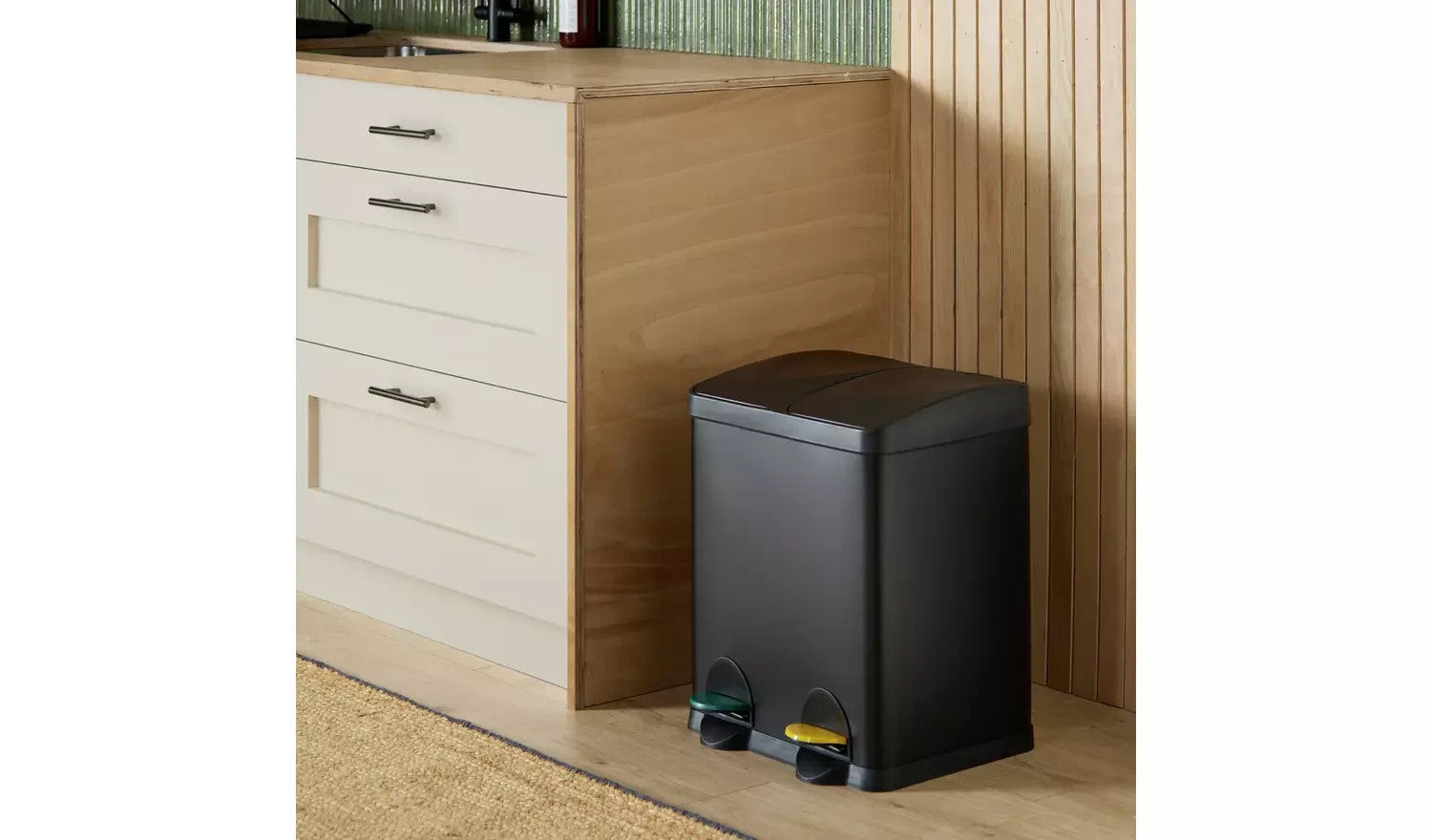 Habitat 30L Twin Compartment Recycling Bin Black 48.5x37x40cm New