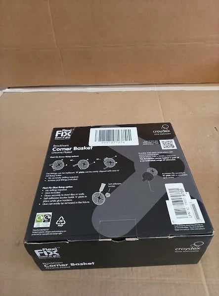 Croydex Brockham Flexi Fix Corner Caddy Chrome Shower Shelf 12.5x26x14cm New