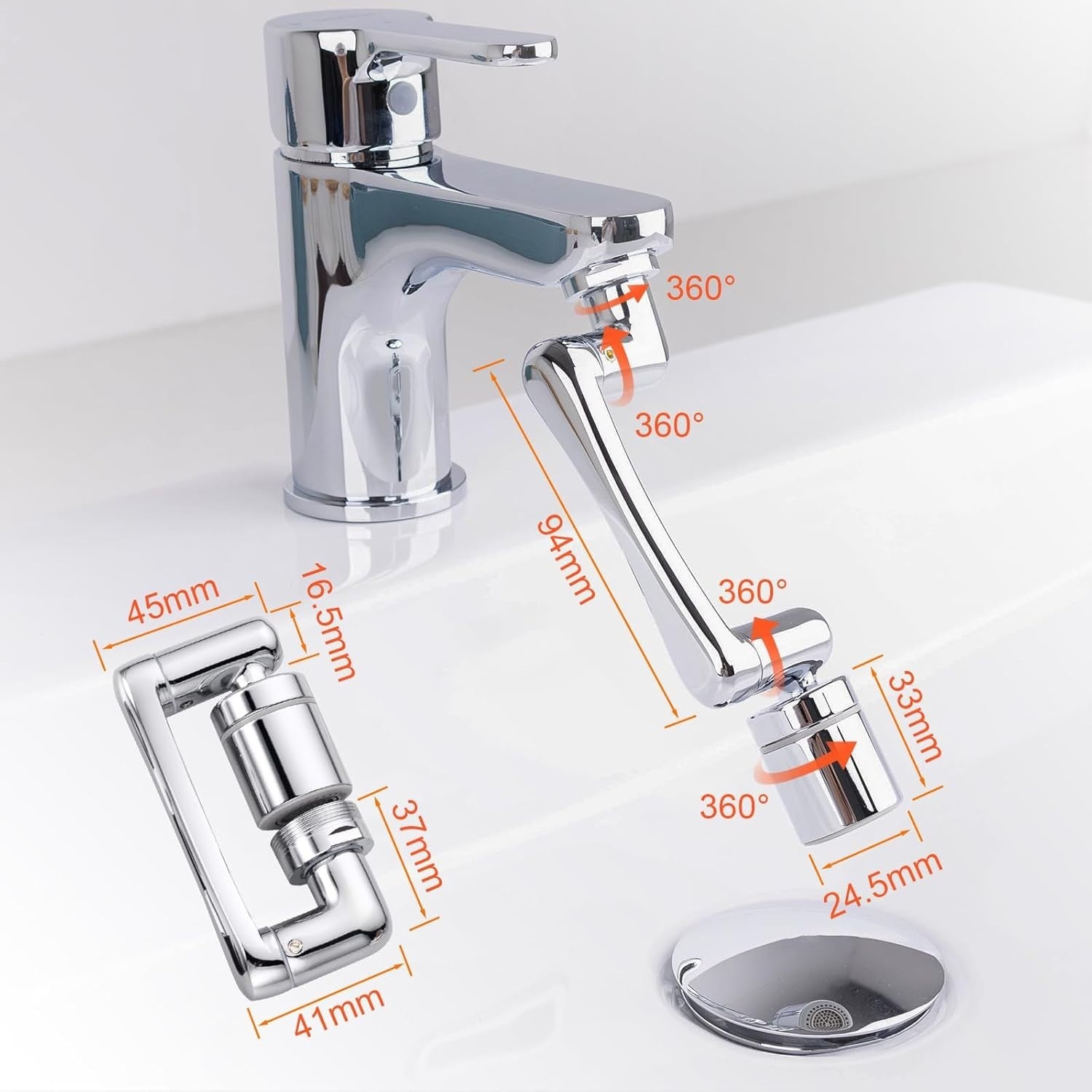 Ibergrif Tap Extender for Kitchen Sink -Swivel Robotic Arm Faucet Aerator New
