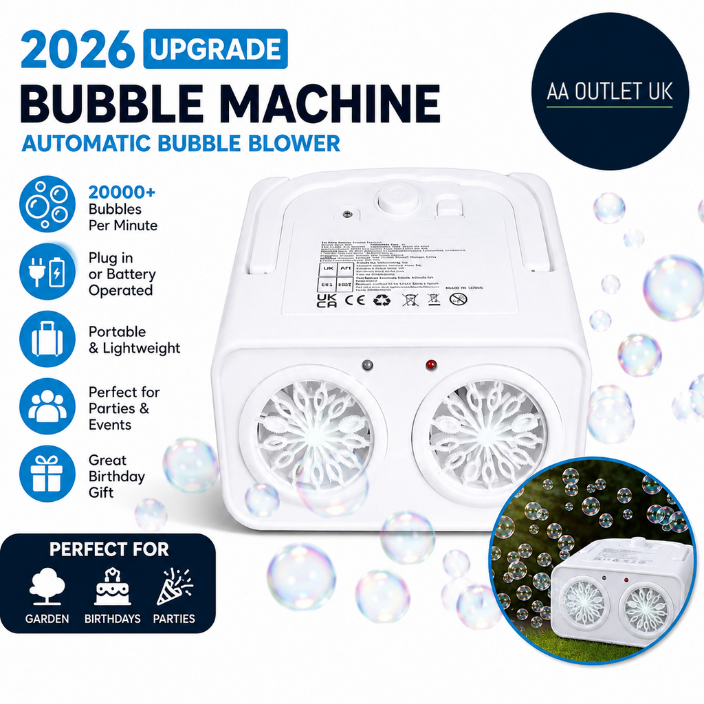Tecnock 2026 Upgrade Bubble Machine Blower Kids Automatic Plug In White 3+