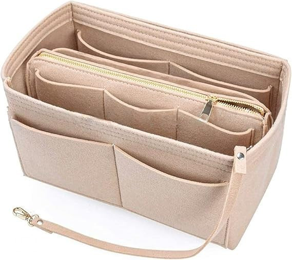 Nepak Felt Handbag Organizer Bag In Bag Women Zip Bag 23x15 x13.5cm Biege New