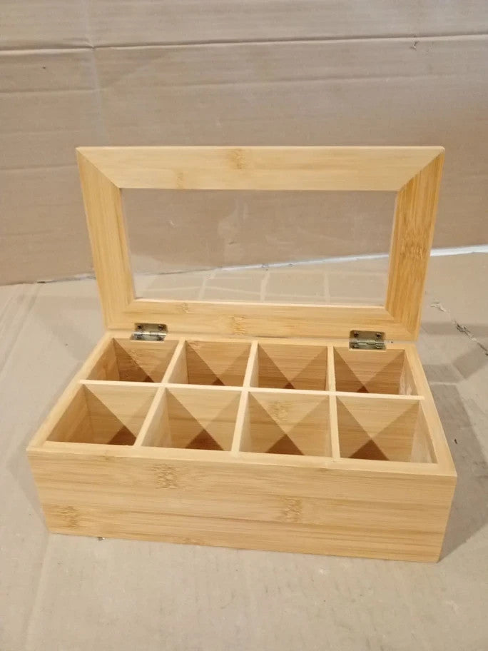 Relaxdays Bamboo Tea Box 8 Compartments Tea Bag Chest Wooden Closable Lid