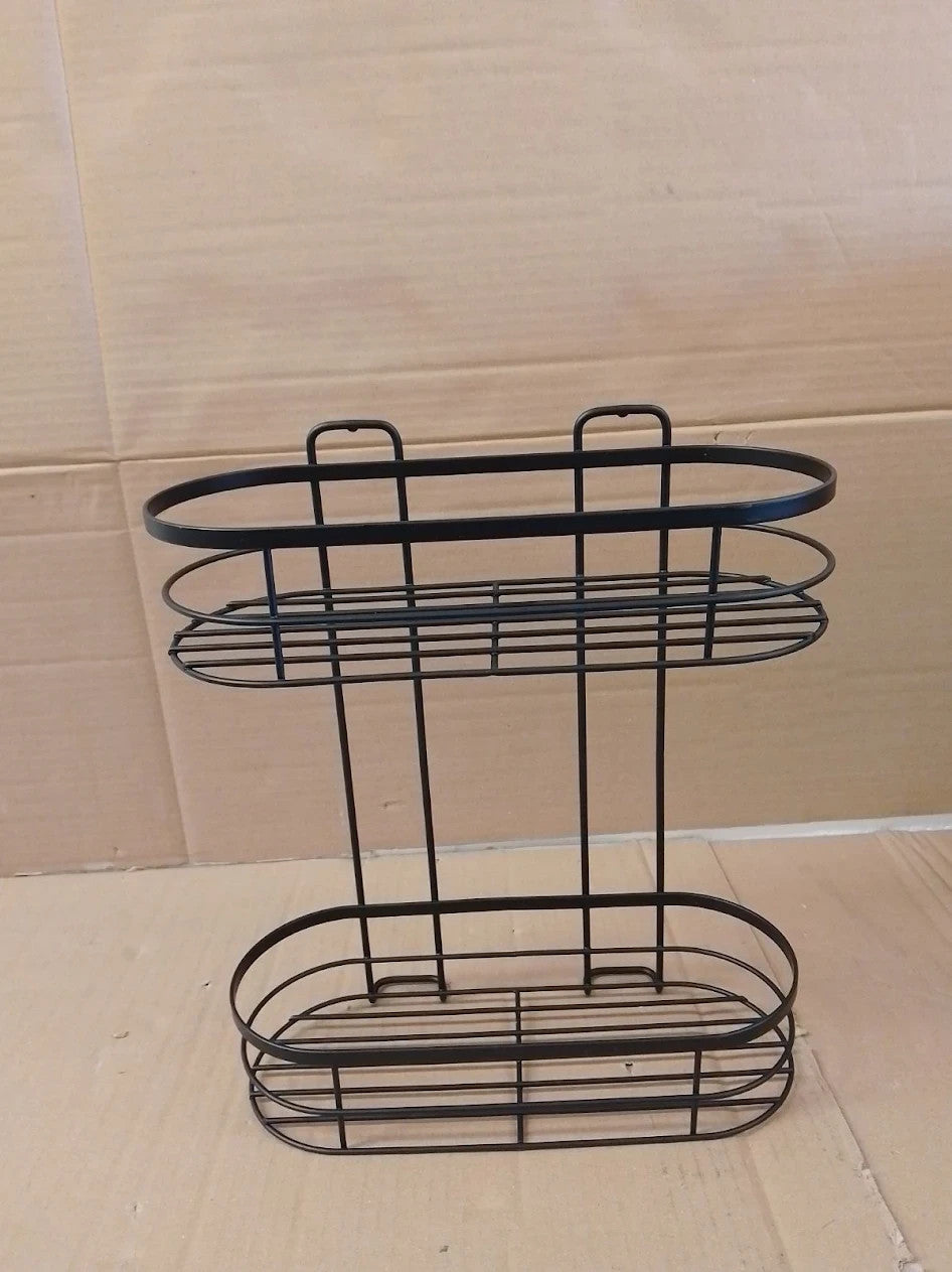 Argos Home Suction Cup Wire 2 Tier Shower Caddy Black Steel 38x13x28cm