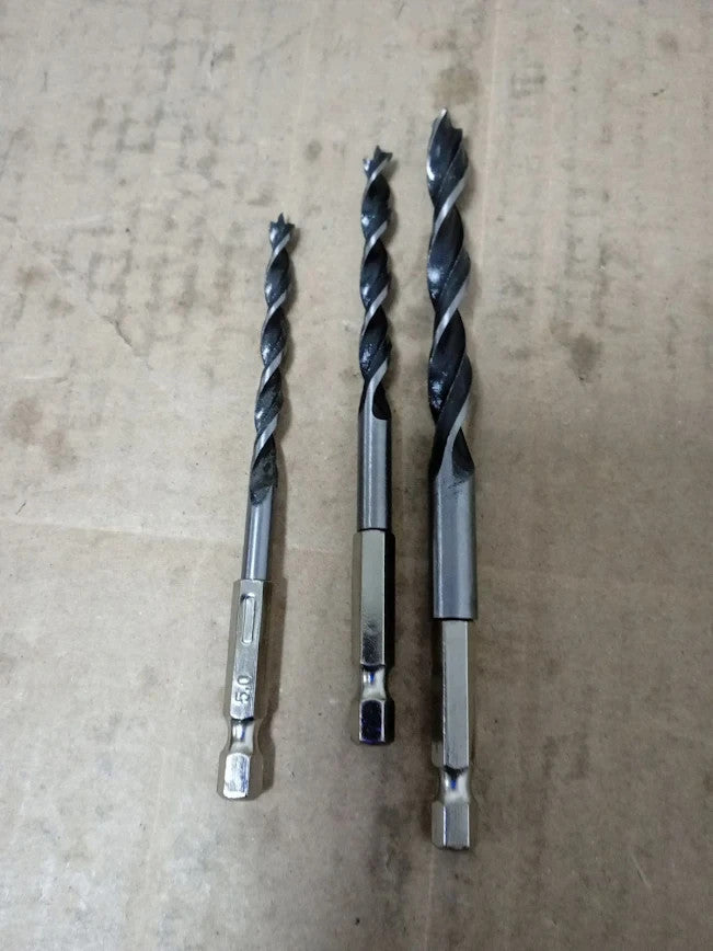 Amtech 4pc Hex Shank Wood Drill Bit Set Brad Point Carbon Steel 1/4in