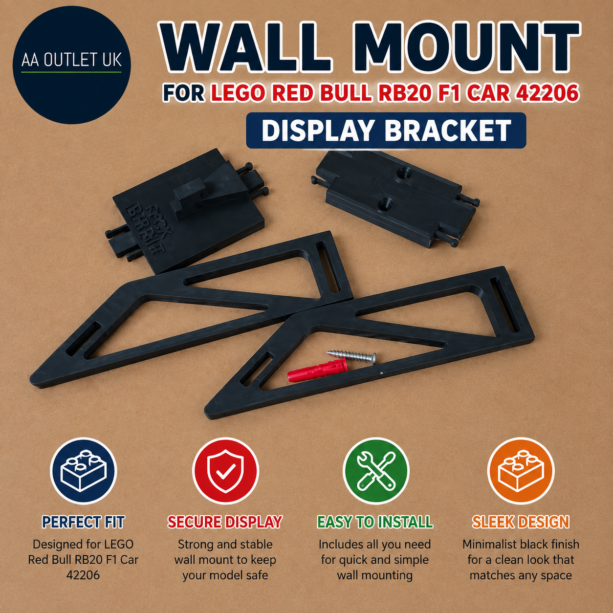 Brick Nest Wall Mount for LEGO Red Bull RB20 F1 Car 42206 Display Bracket New