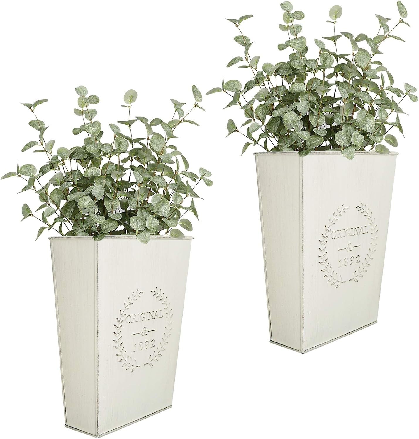Lesen Set Of 2 Farmhouse Metal Wall Planter Rustic Decor Country Vase New