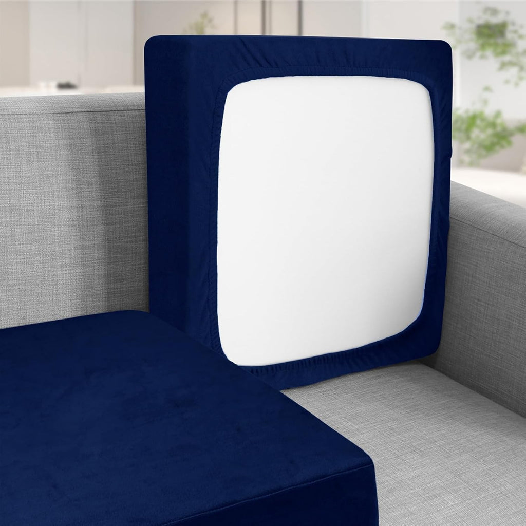 Teynewer Stretch Velvet Sofa Couch Cushion Covers Non Slip 2 Seater Blue New
