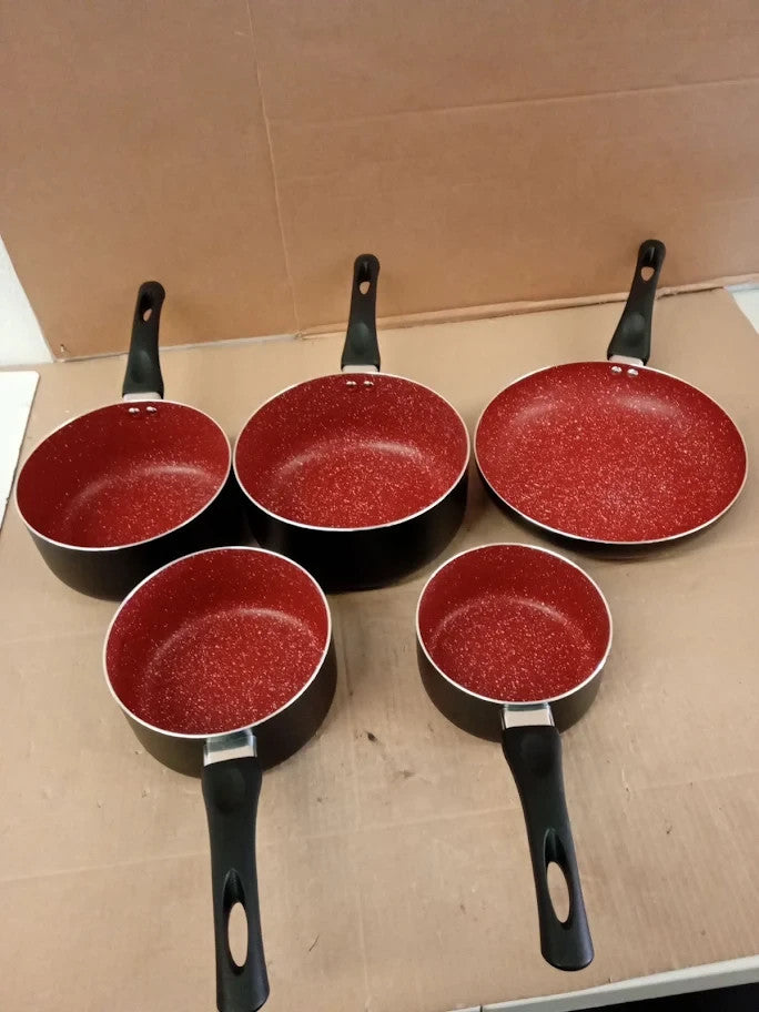 Russell Hobbs 5 Piece Pan Set Red Stone Aluminium External Internal Black