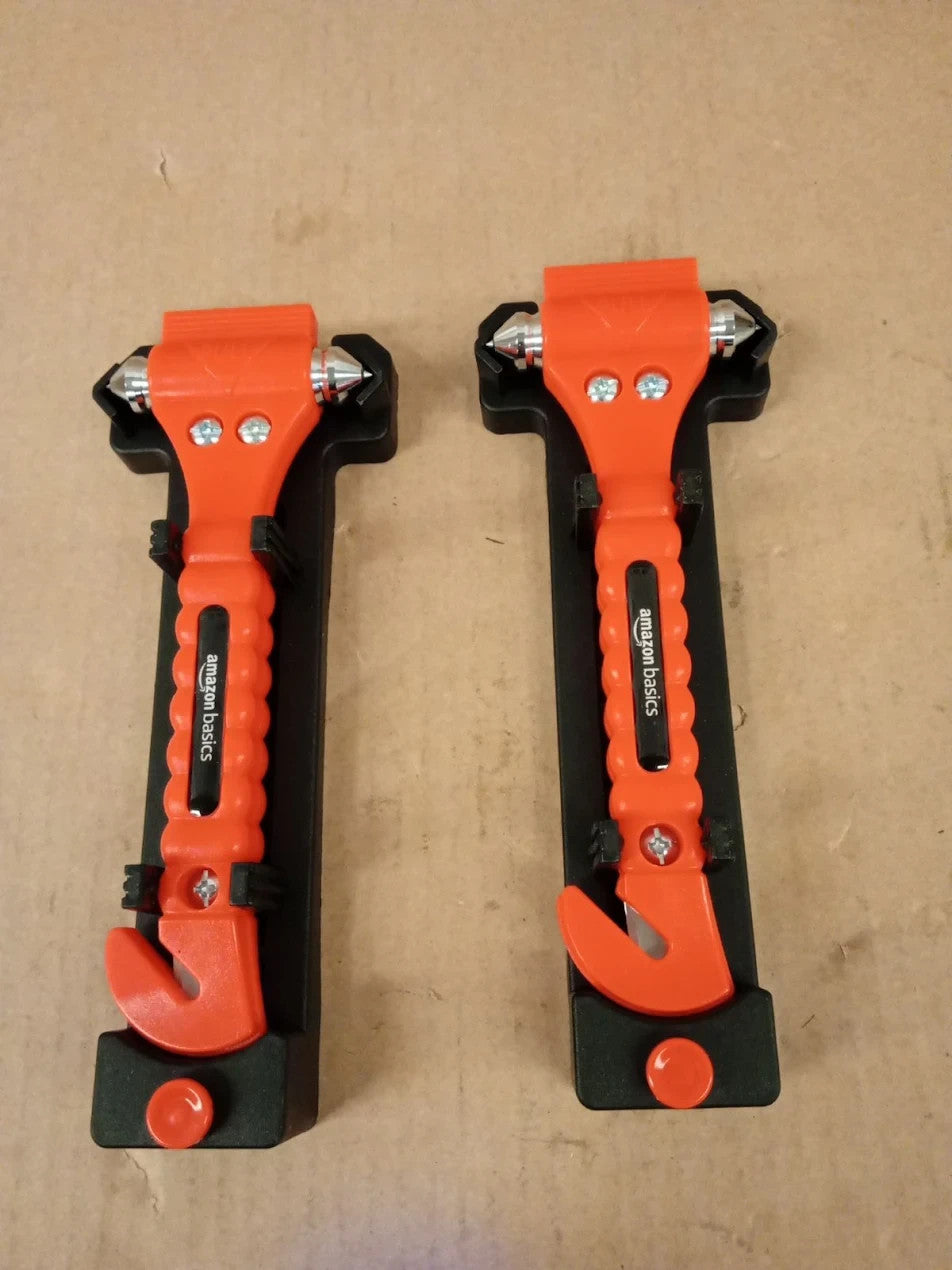Amazon Basics Emergency Seat Belt Cutter & Window Hammer 2 Pack Orange New
