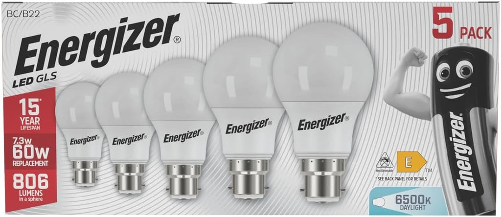 Energizer Bayonet 60w B22 LED Light Bulbs Daylight White 6500k 806 Lumens New