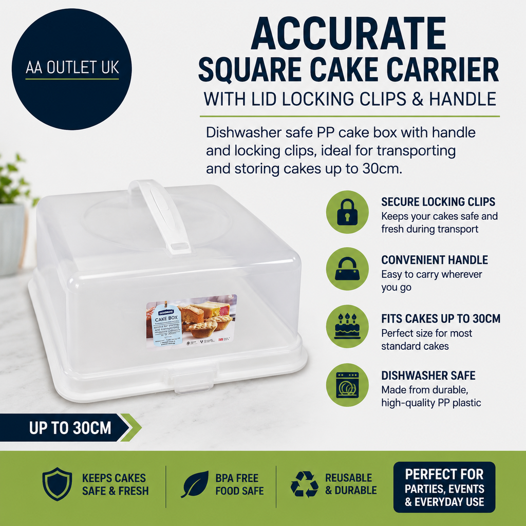 Accurate Plastic Square Cake Carrier Lid Locking Clips Handle Dishwasher