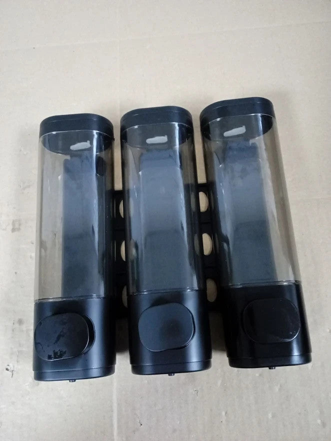 3 Chamber Wall Mounted Shampoo Soap Dispenser No Drill Bathroom Black 3x300ml
