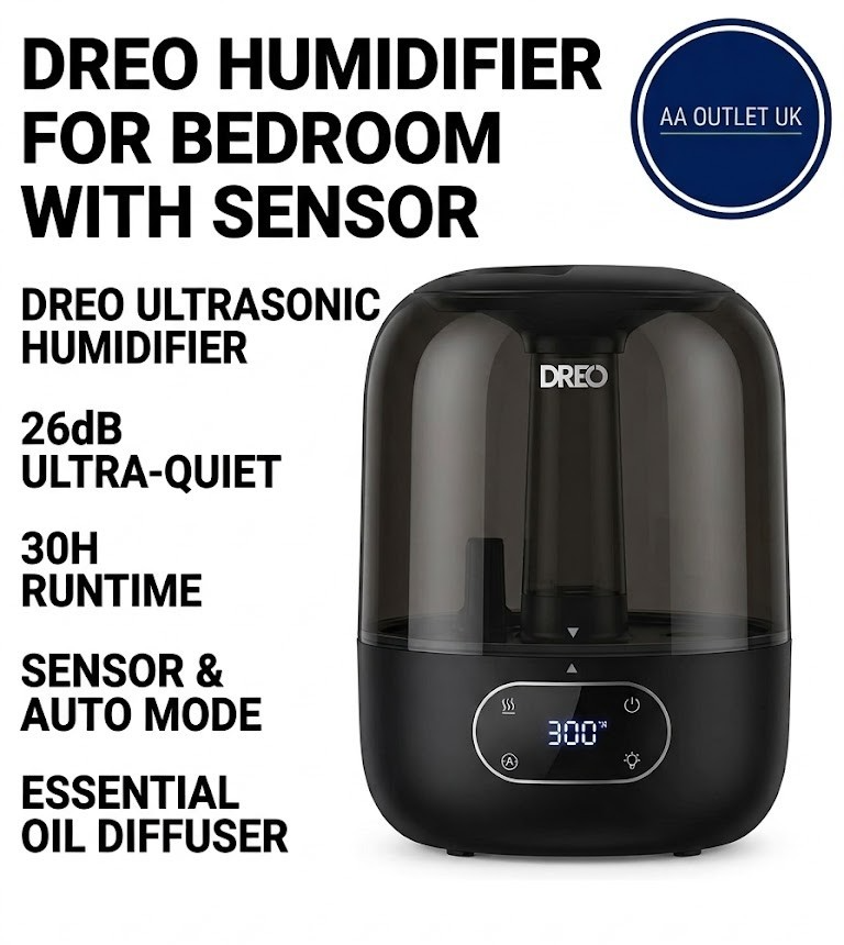 Dreo Humidifier Bedroom Sensor 26dB Quiet Cool Mist Ultrasonic 360° 3L Black