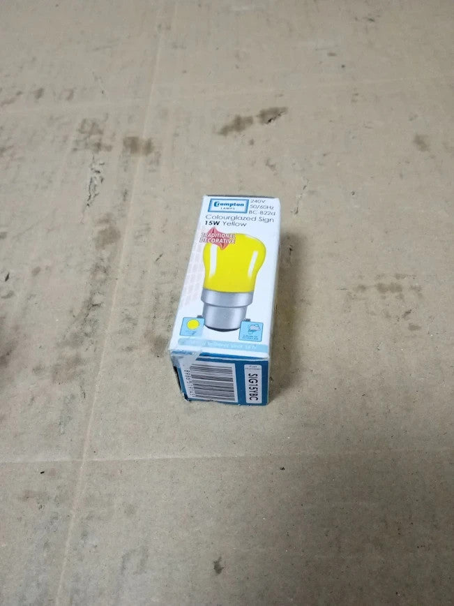 Crompton Pygmy 240V 15W B22d Yellow B22 15W Incandescent Dimmable New