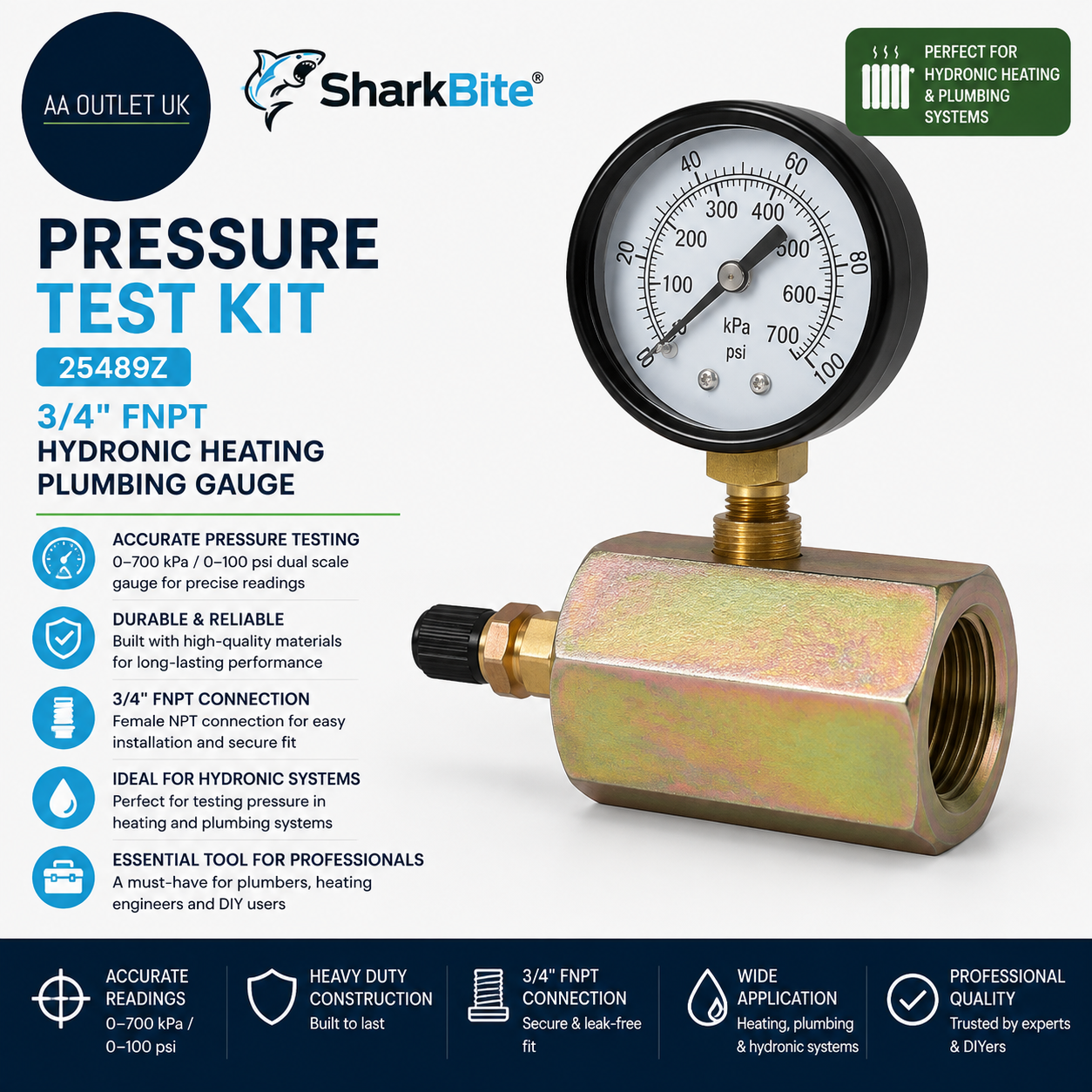 SharkBite 25489Z Pressure Test Kit 3/4in FNPT Hydronic Heating Plumbing New