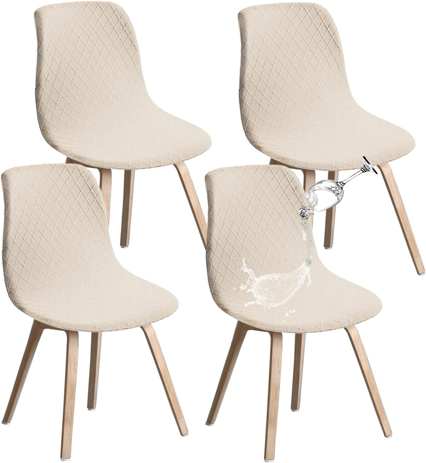 Shell Dining Chair Covers Stretch Retro Elastic Washable Remov Beige 4 Pieces