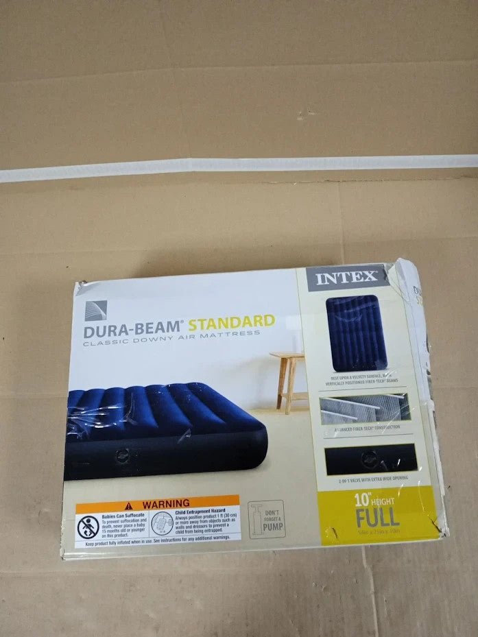 Intex Dura Beam Downy Air Mattress Full Size 10 Inch Height 600lb Capacity Blue