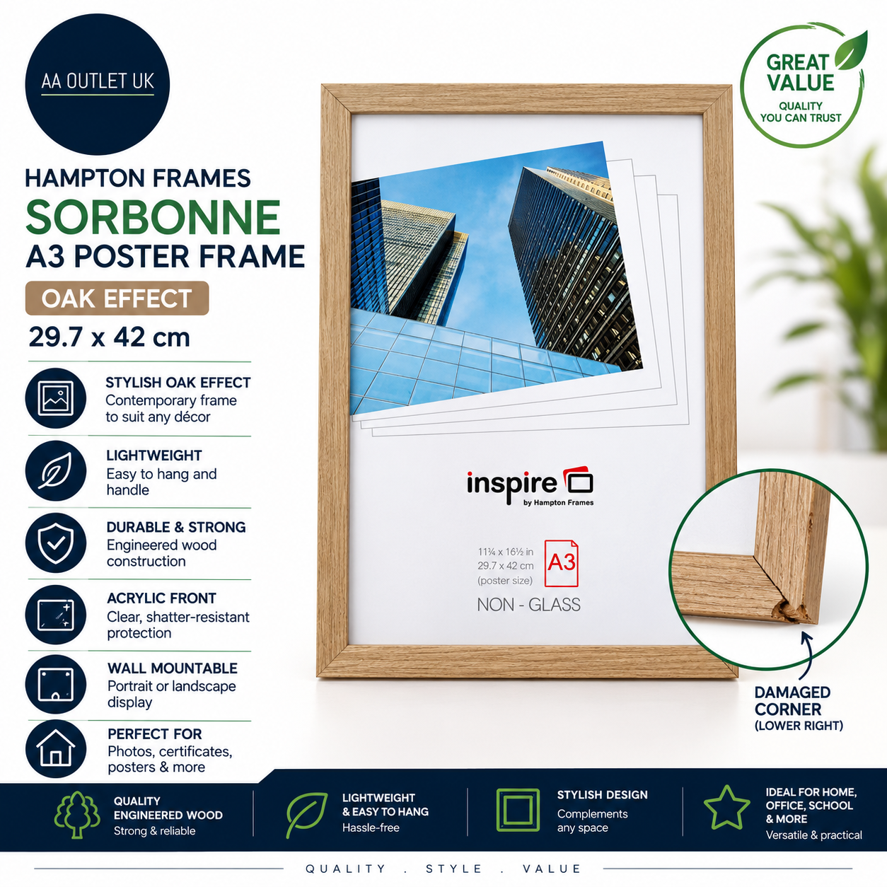 Hampton Frames Poster Sorbonne A3 Oak Effect 29.7x42cm Engineered Wood