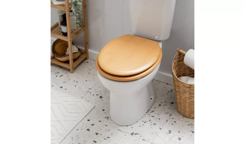 Argos Home Pine Effect Toilet Seat Adjustable Hinges 45.4x36.9x5.2cm Natural New