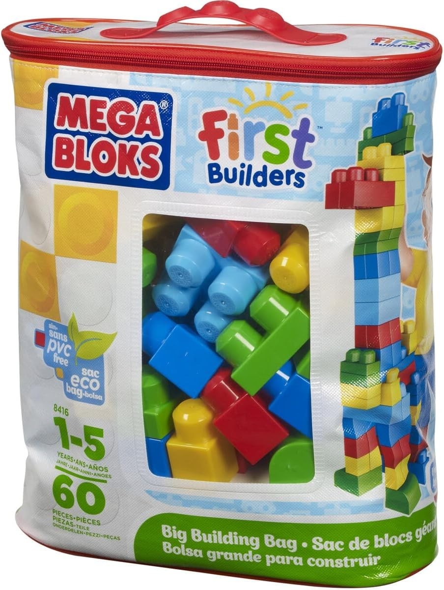 Mega Bloks Big Bag Building Set 60 Colorful Block Easy Cleanup 1+ New