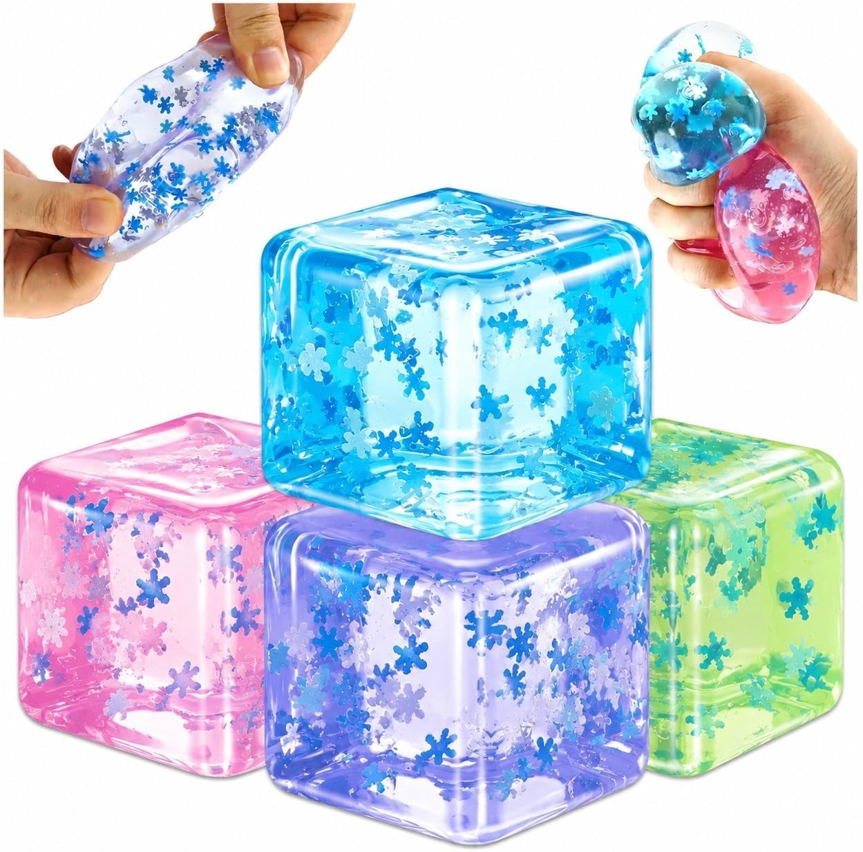 Pack 4 Squishy Stress Cube Anxiety Relief Snowflakes Fidget Toy 50x10x10mm New