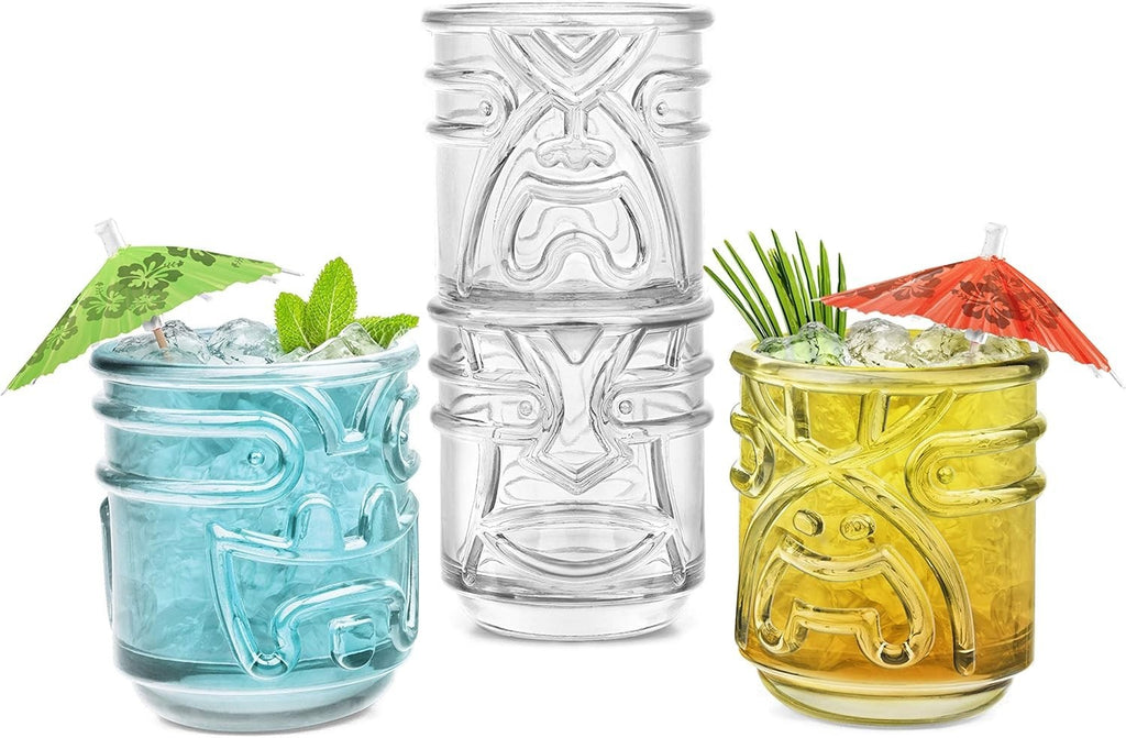 Final Touch Tiki Stackable Tumblers Drinking Glasses Clear 355ml Hawaiian New