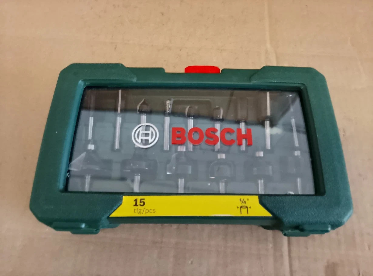 Bosch 2607019468 15 Piece Carbide Router Bit Set Wood 1/4in Shank Silver