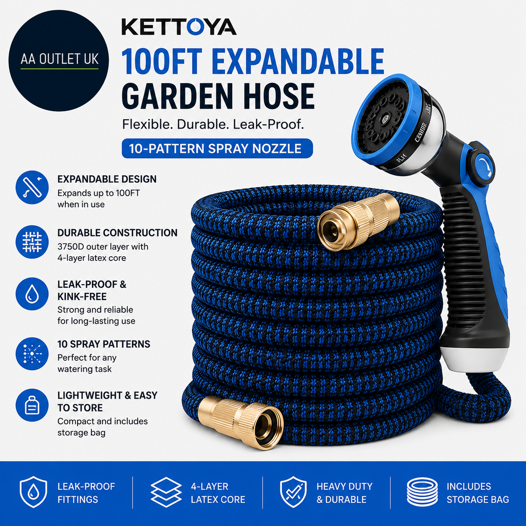 Kettoya 100ft Expandable Garden Hose Flexible Water Hose 10 Pattern Spray Nozzle