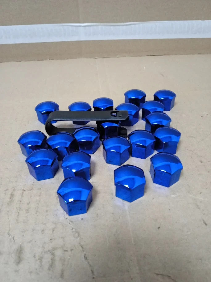 Wheel Nut Cap 20Pcs Universal Chrome Plastic Wheel Bolt Nut Covers Blue 17mm New
