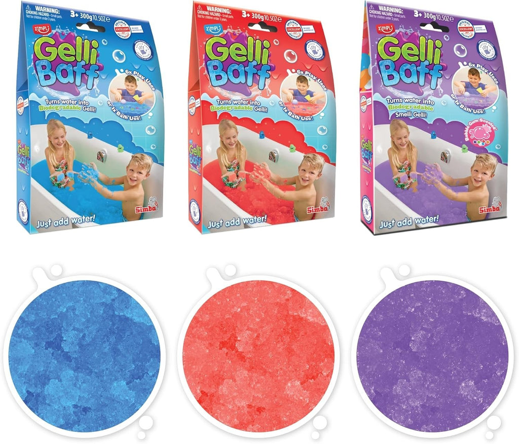ZIMPLI Gelli Baff Bundle Blue Red Bubblegum Magically Turns Colorful Age 4-9 New