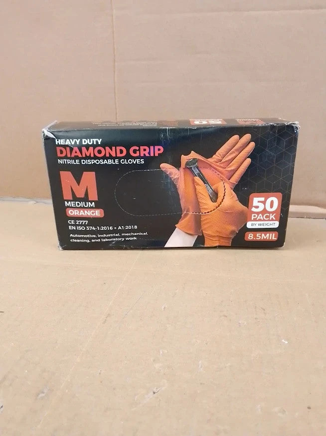 PRAIMA Orange Nitrile Mechanic Gloves Diamond Grip Powder Free Medium Design New