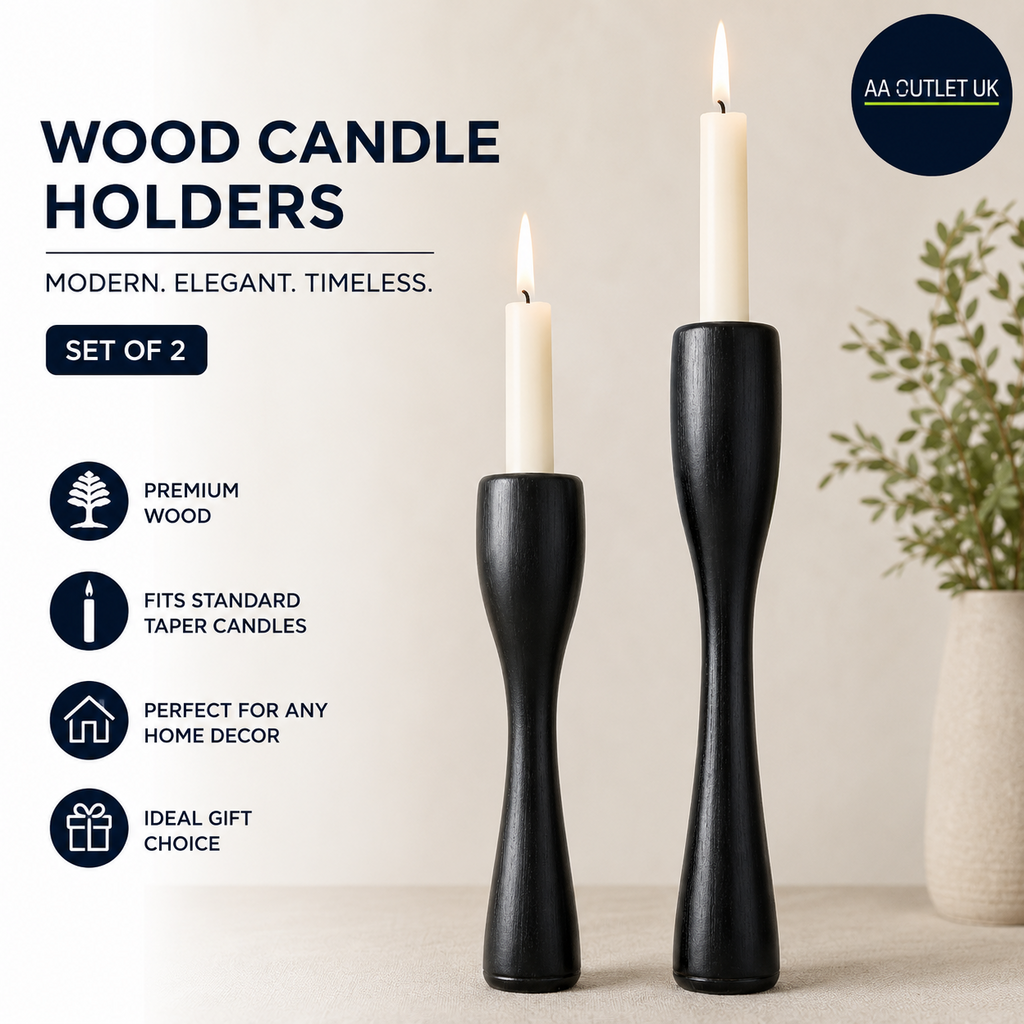 Wood Candle Holders Taper Decorative Modern Candlestick 2 Pieces Black