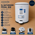 Addis 5L Bathroom Soft Close Pedal Stylish Compact Metal Waste Bin White Durable