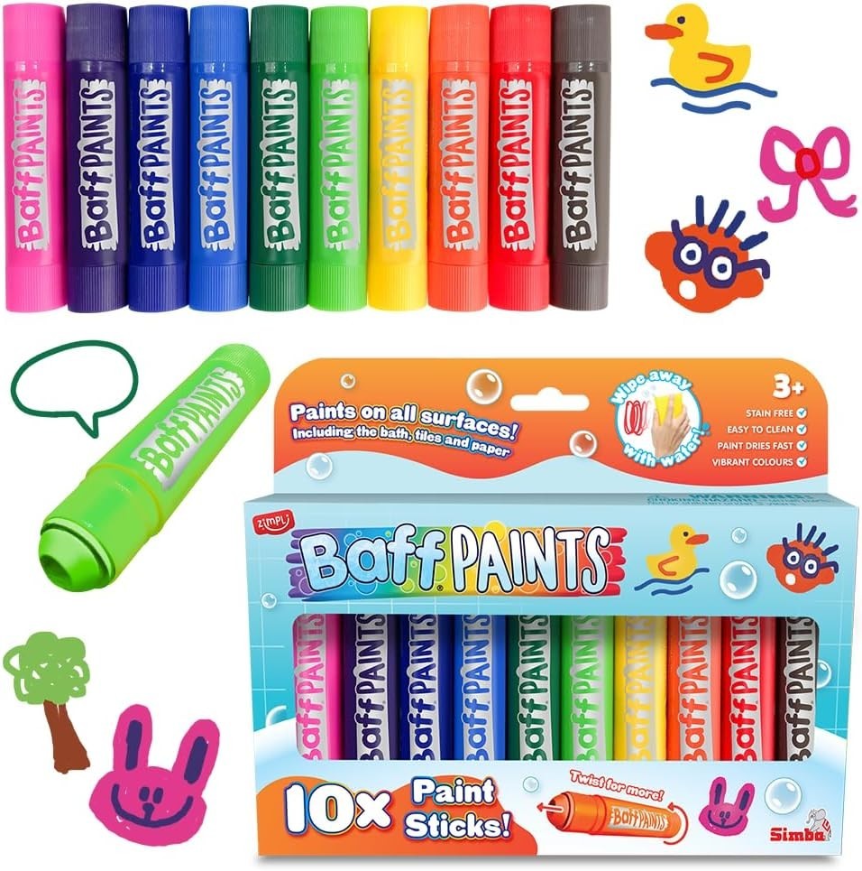 Zimpli 10x Large Baff Paint Sticks Crayons Vibrant Colour 21x2.2x17cm 3+ New