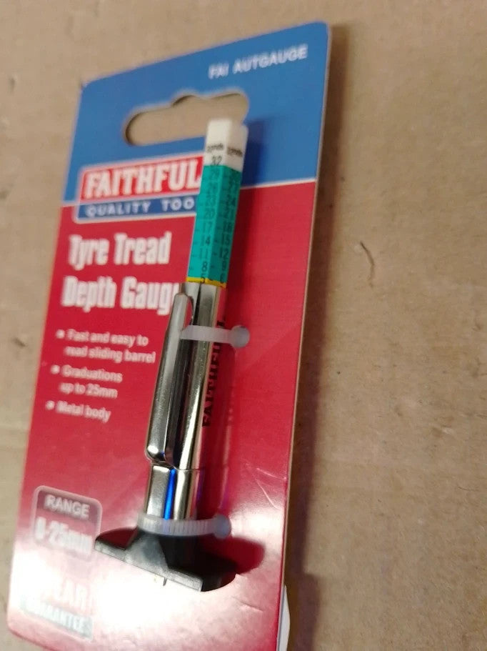 Faithfull Manual Tyre Tread Depth Gauge 1-24mm Steel Body Multicolour New