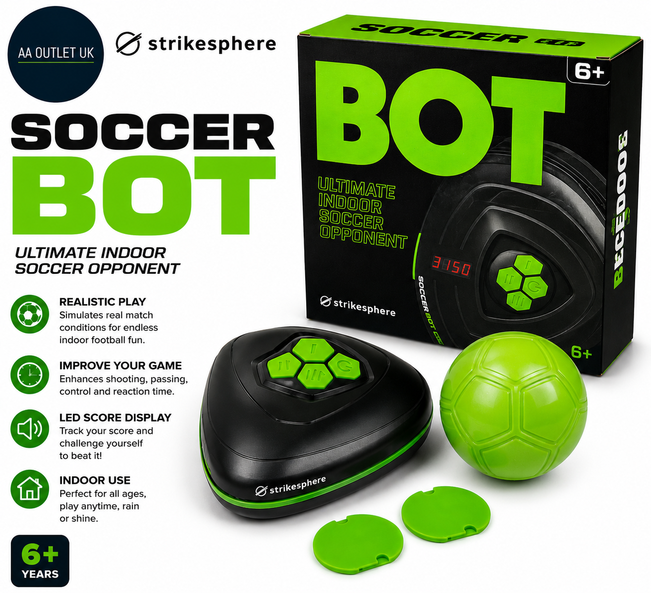 Strikesphere Soccer Bot Indoor Football Trainer Gifts Boys Girls One Size Black